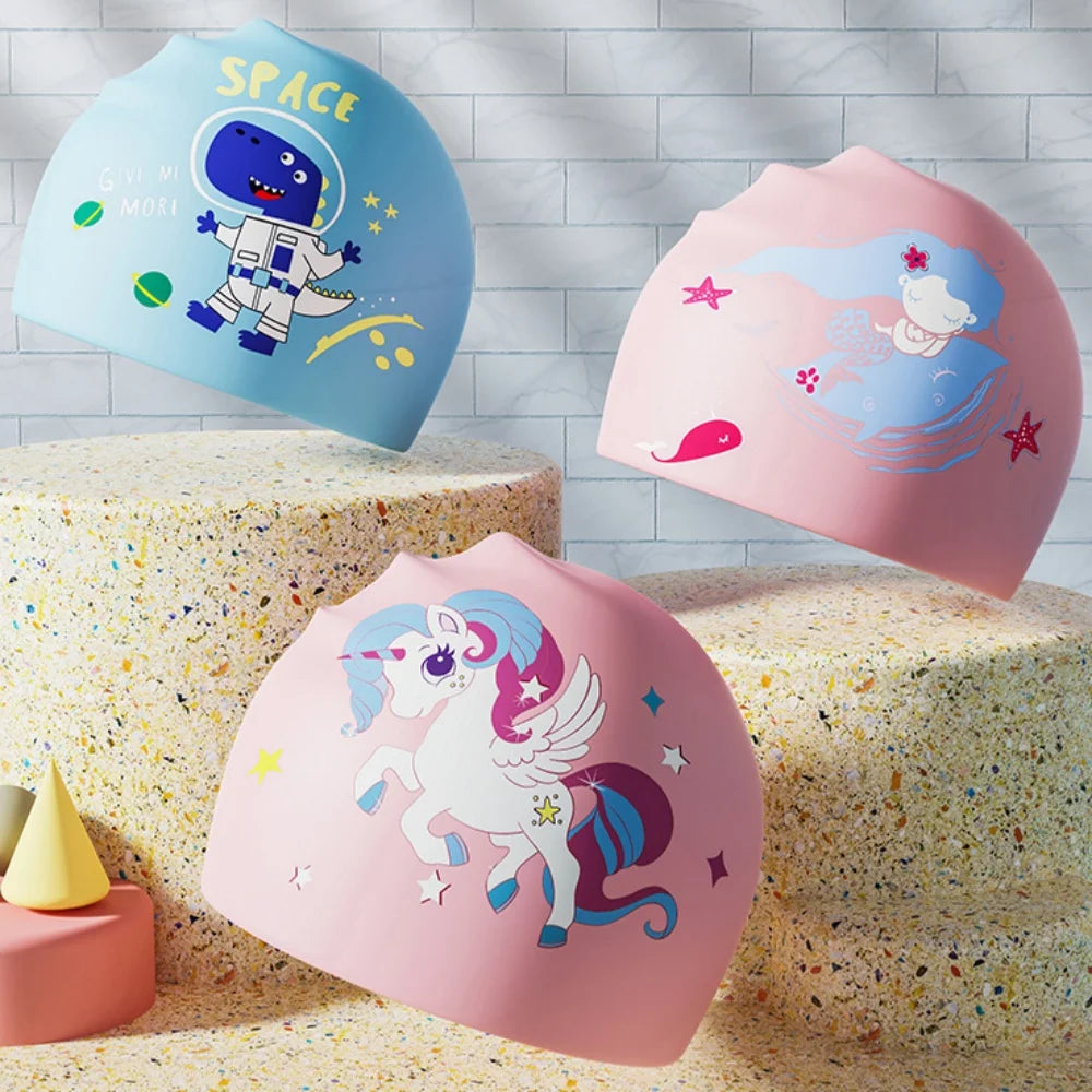 Touca de Natação Infantil em Silicone Cartoon Elástica