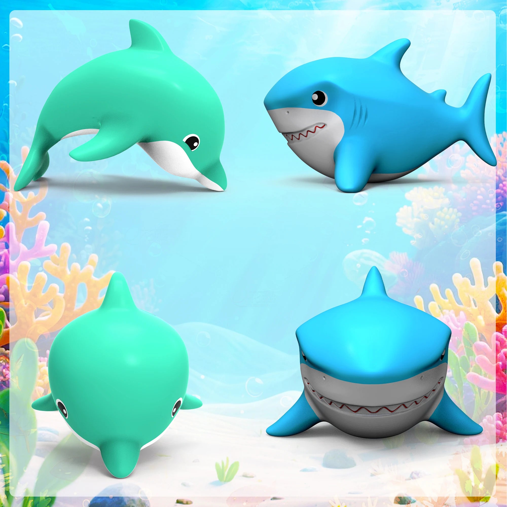 Kit Brinquedos de Banho Animais Marinhos com Corda