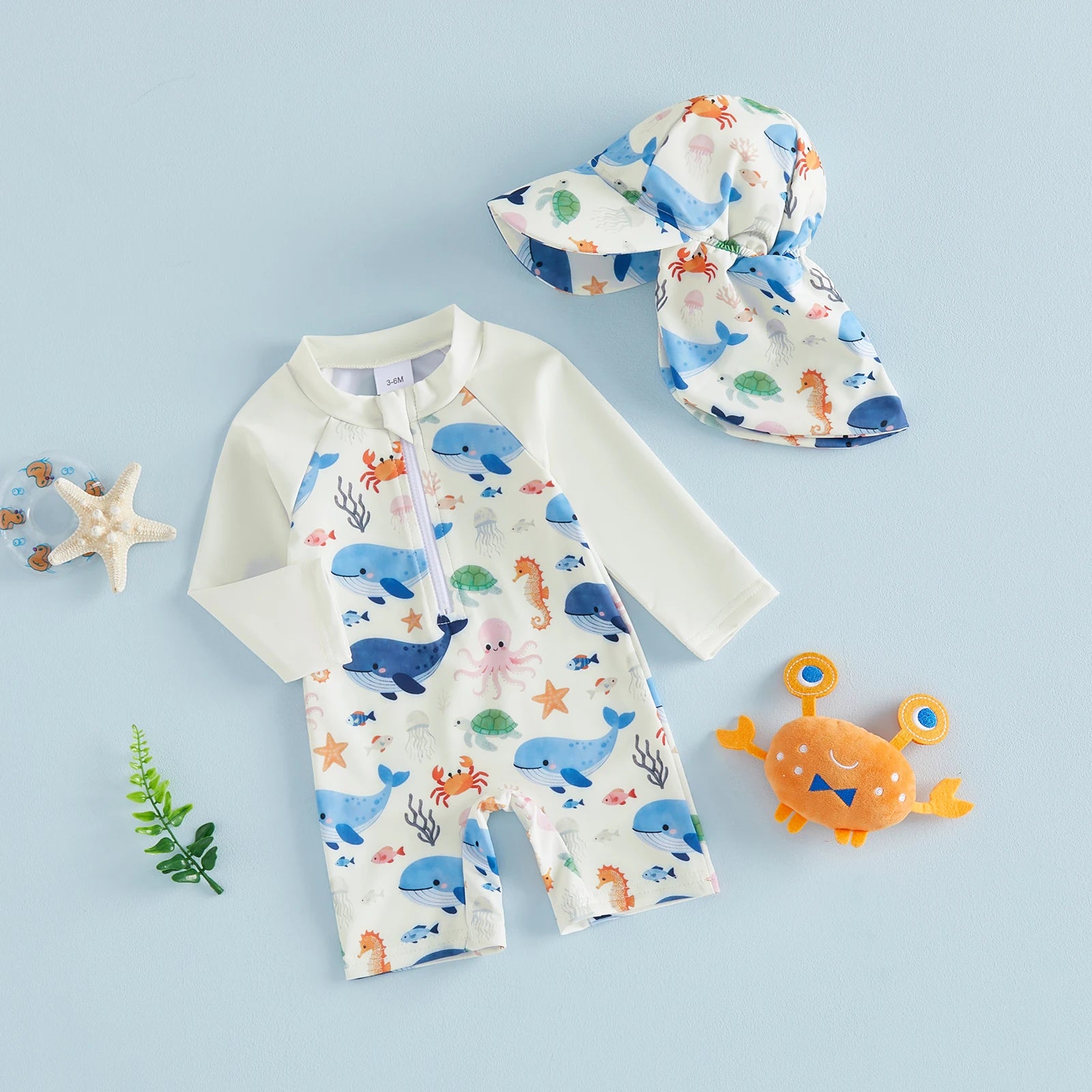 Macacão Infantil UV Manga Longa + Chapéu