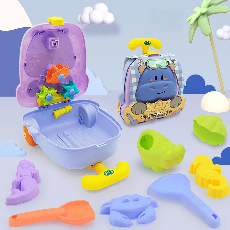 Kit de Brinquedos de Praia com Mala (Hipopótamo)